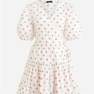 NWT Puff-sleeve cotton poplin wrap dress in white rose dot Item AY846 SIZE LARGE